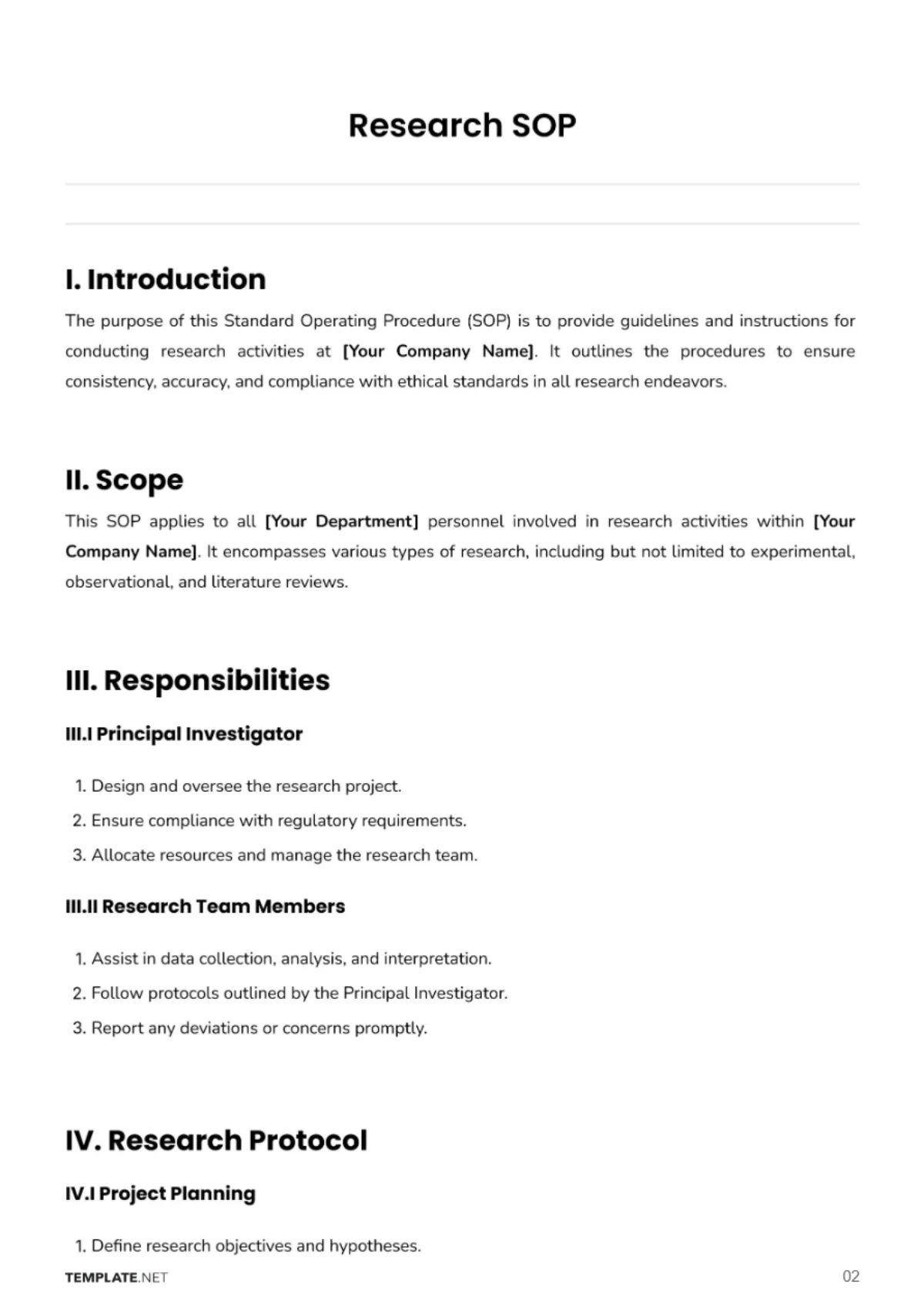 Free Research SOP Template to Edit Online