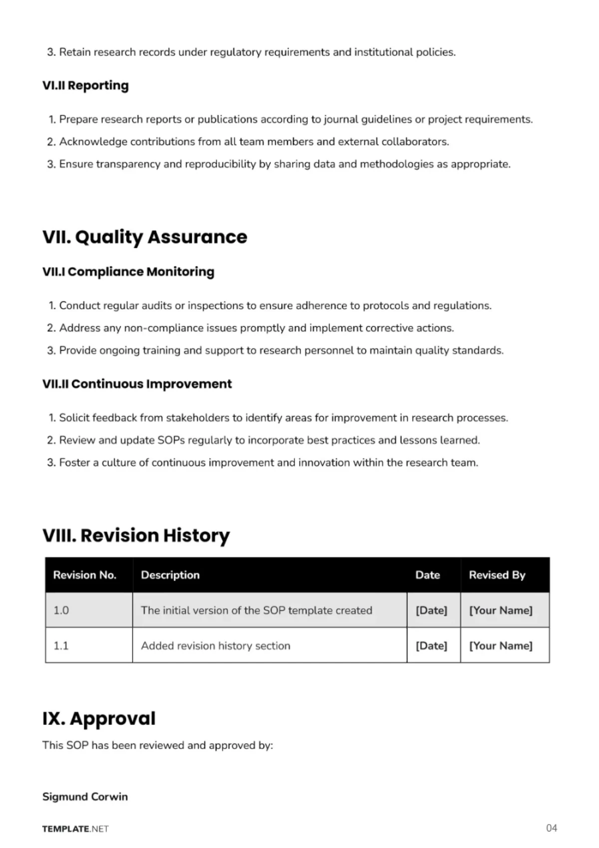 Free Research SOP Template to Edit Online