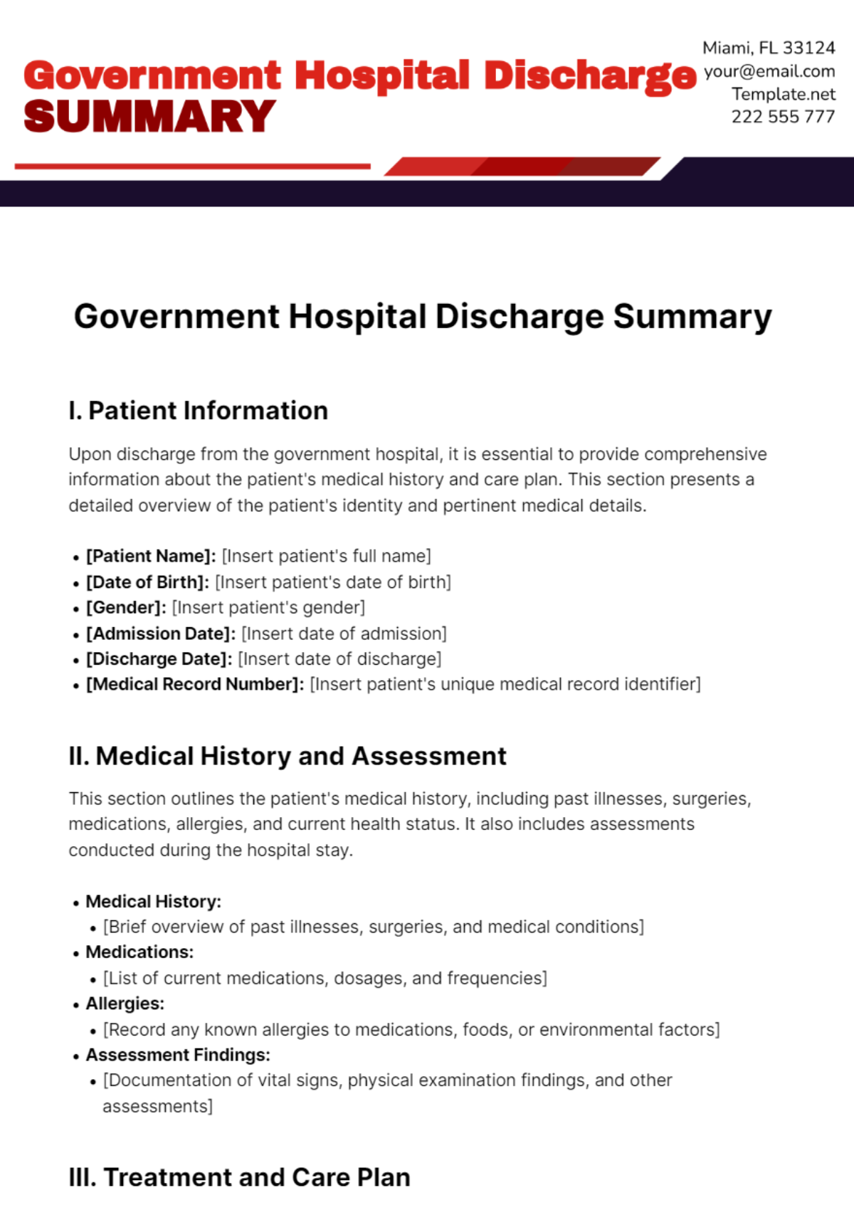 Government Hospital Discharge Summary Template