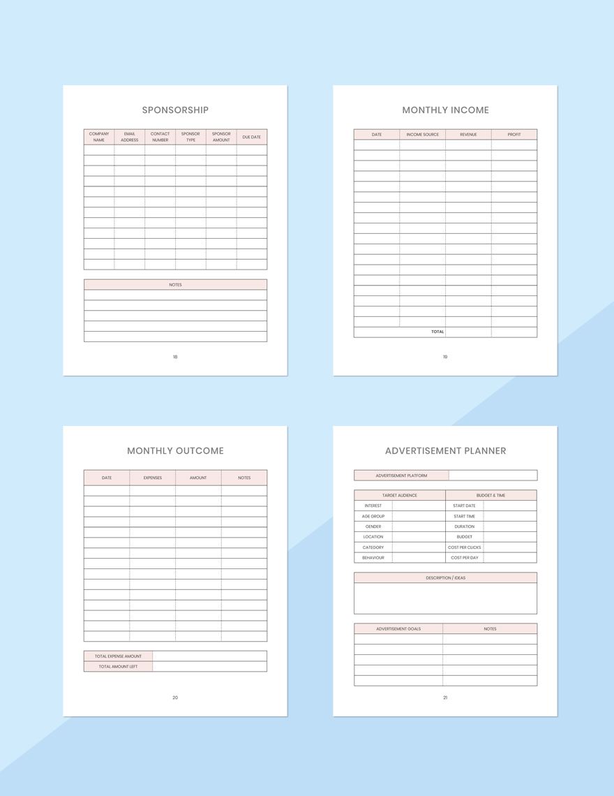 Monthly Social Media Planner Template