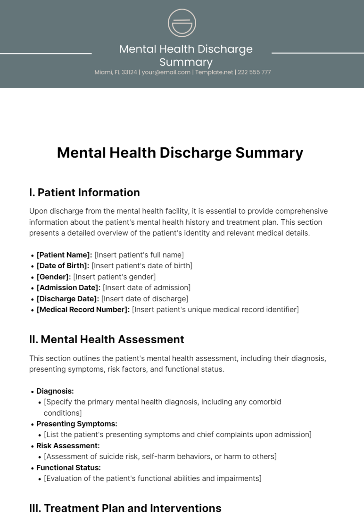 Mental Health Discharge Summary Template