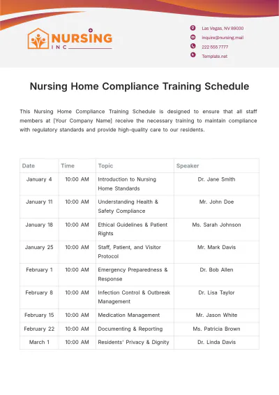 Free Nursing Home Compliance Training Schedule Template to Edit Online