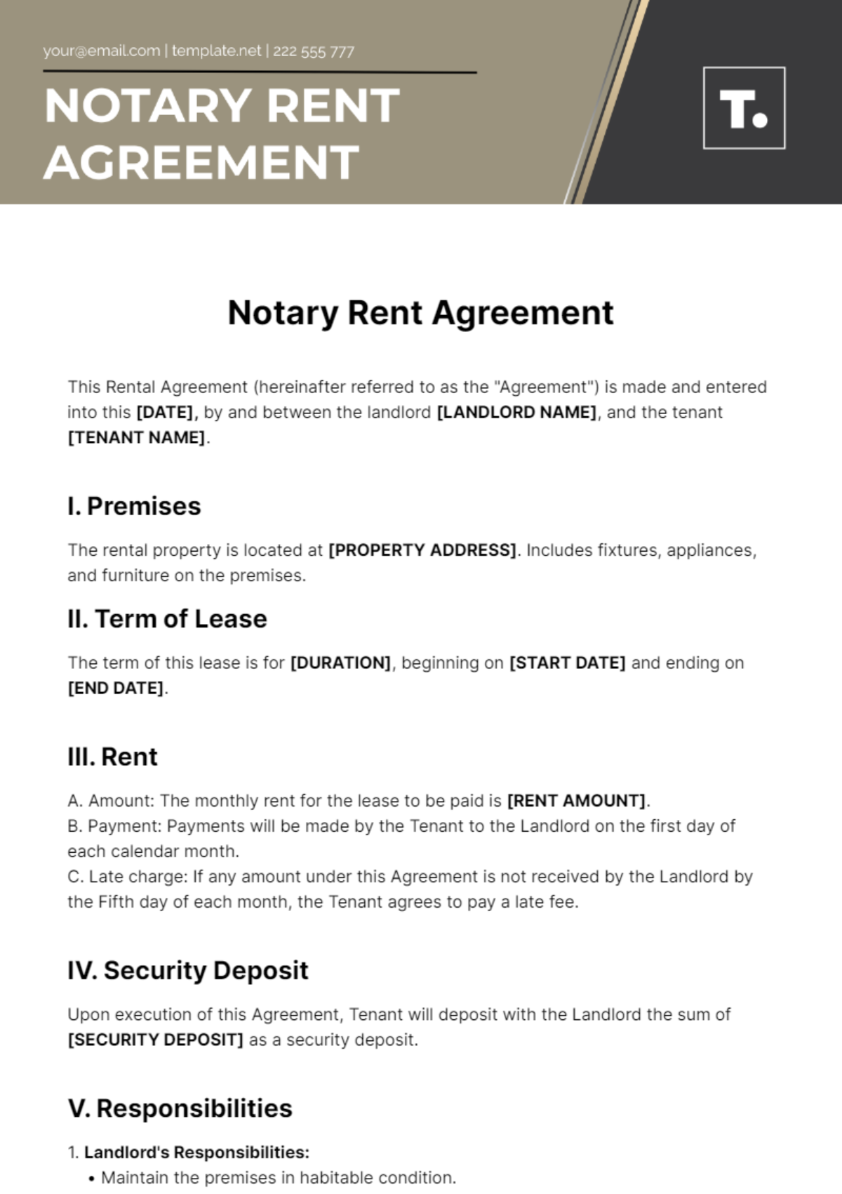 Free Notary Rent Agreement Template
