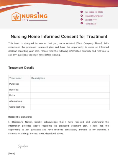 Free Nursing Home Informed Consent for Treatment Template to Edit Online