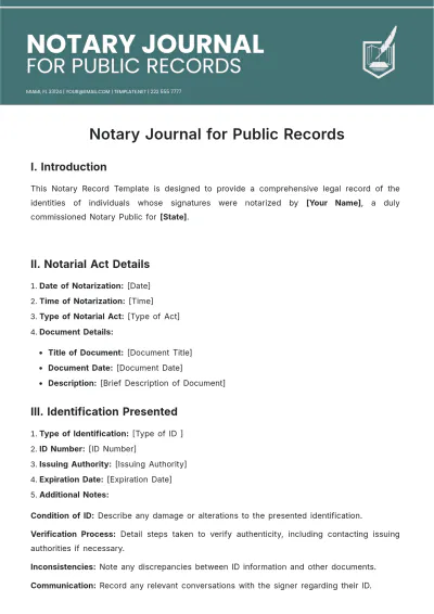 Free Notary Journal for Public Records Template to Edit Online