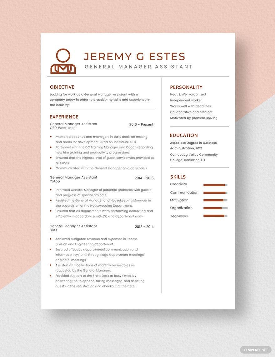 Free General Manager Assistant Resume Template