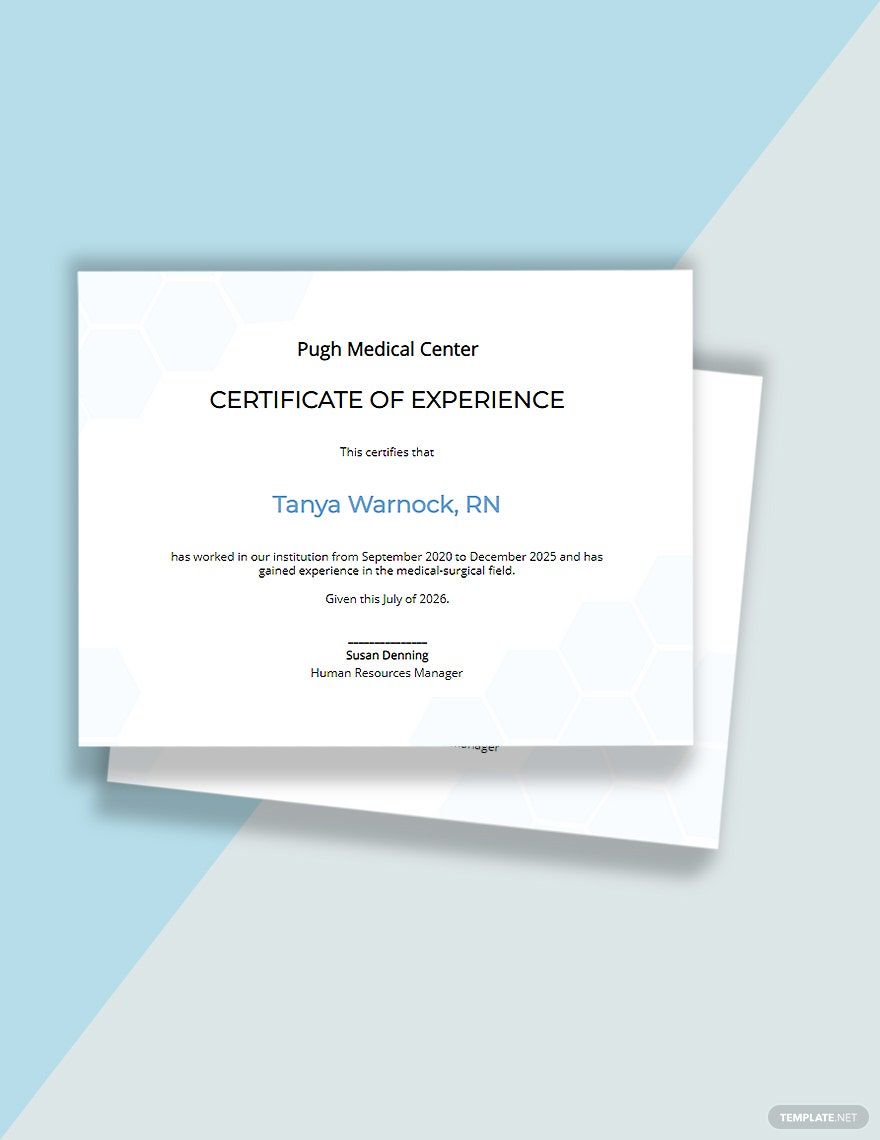 Nursing Experience Certificate Template