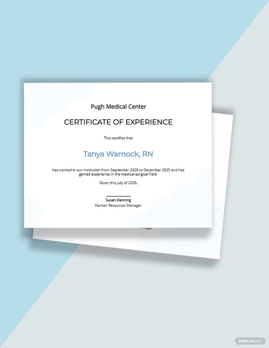 Free Nursing Experience Certificate Template in Word, Google Docs, Illustrator, PSD, Apple Pages, Publisher, Outlook