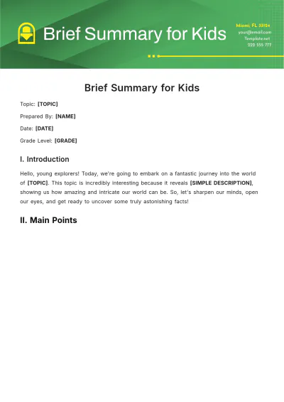 Free Brief Summary for Kids Template to Edit Online