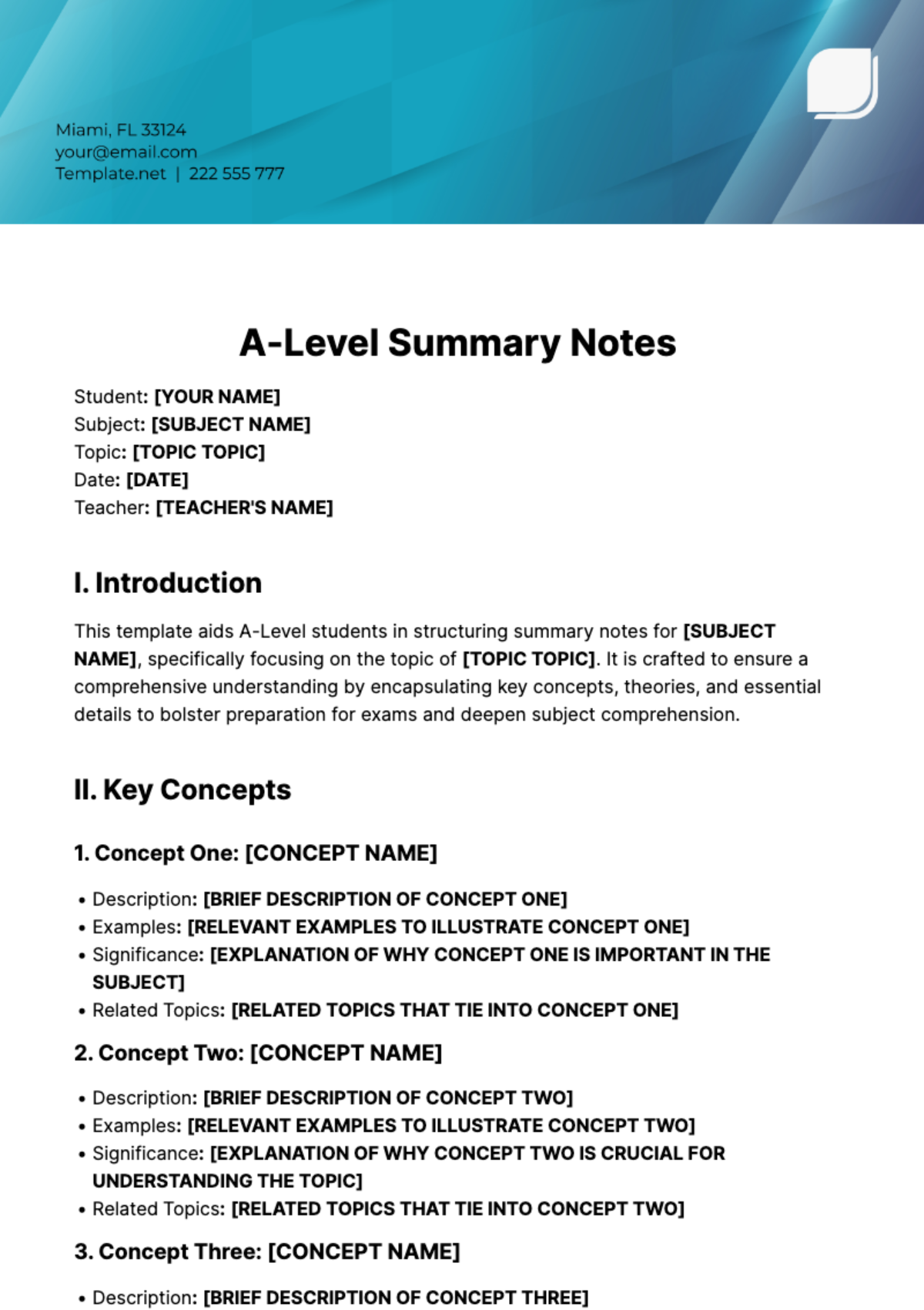 Free A-Level Summary Notes Template to Edit Online