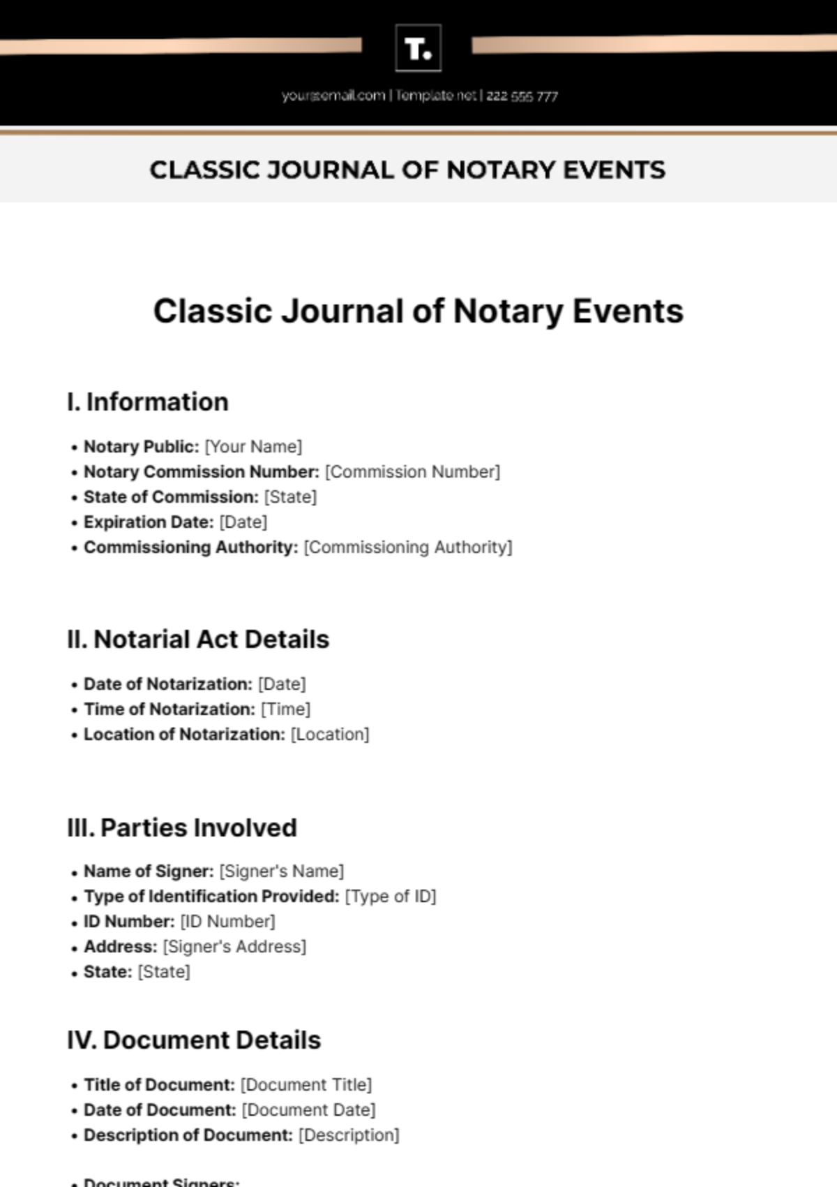 Classic Journal of Notary Events Template