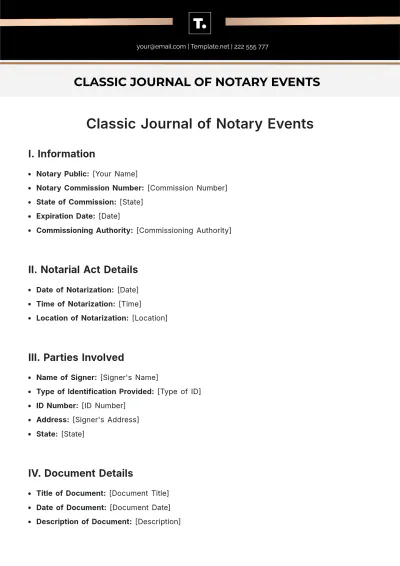 Free Classic Journal of Notary Events Template to Edit Online