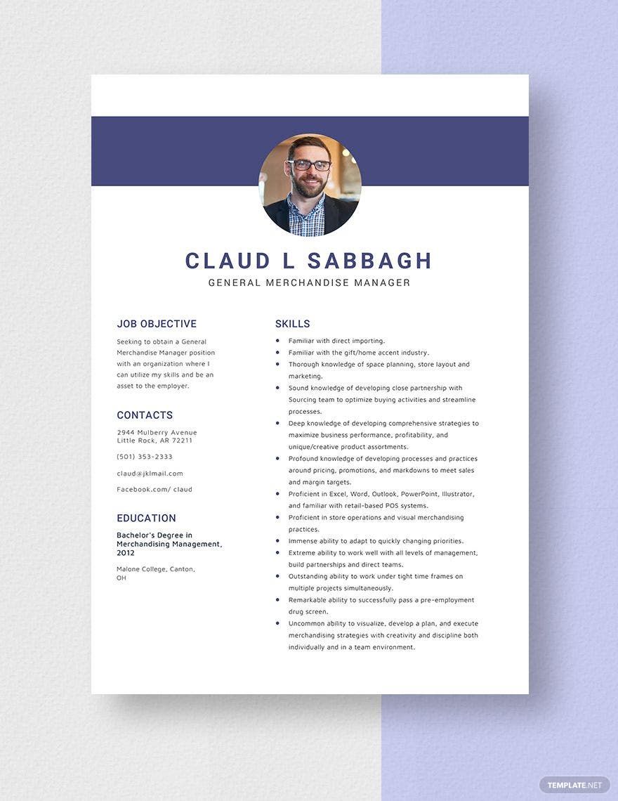 General Merchandise Manager Resume