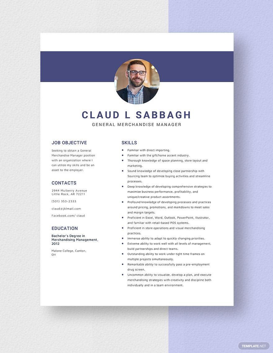 General Merchandise Manager Resume Template