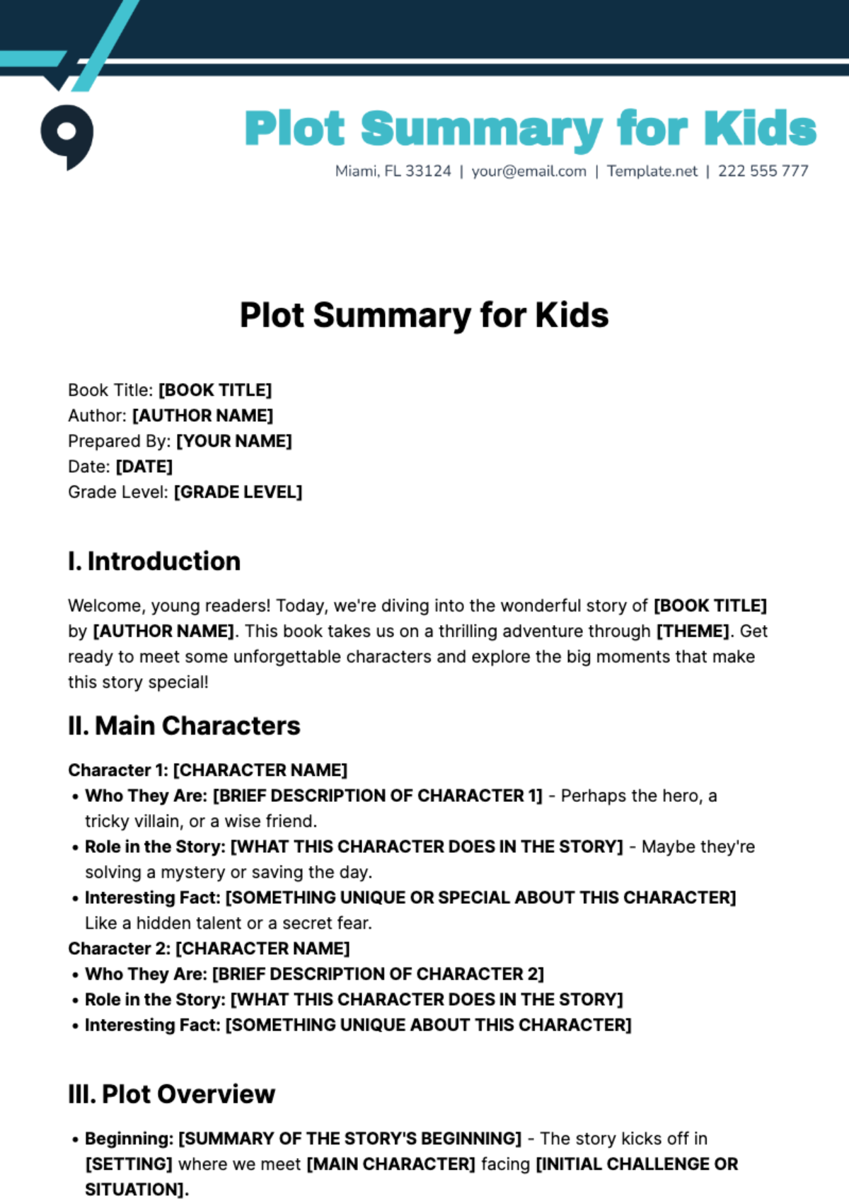 Plot Summary for Kids Template