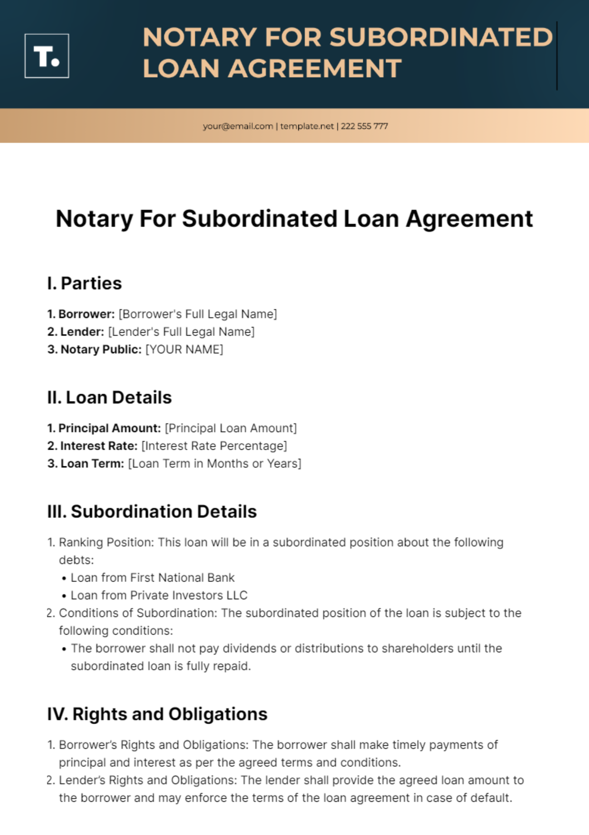 Free Notary For Subordinated Loan Agreement Template