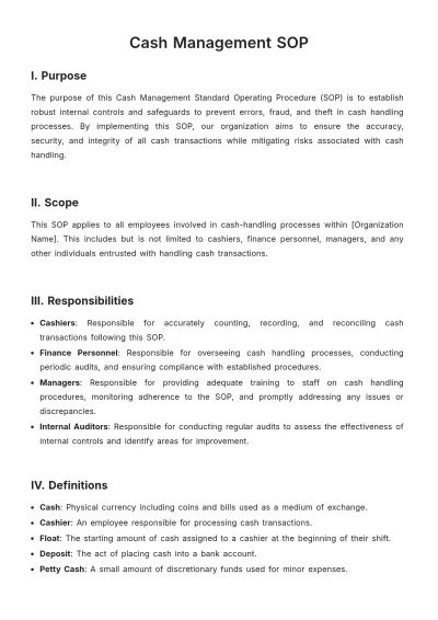 Free Cash Management SOP Template to Edit Online