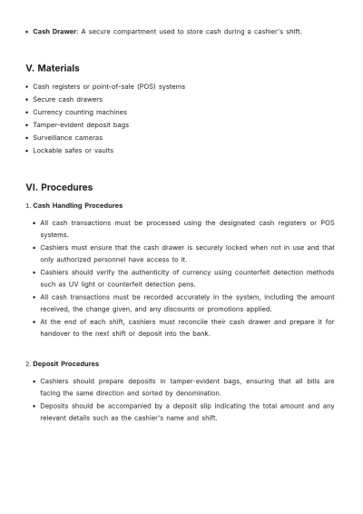 Free Cash Management SOP Template to Edit Online