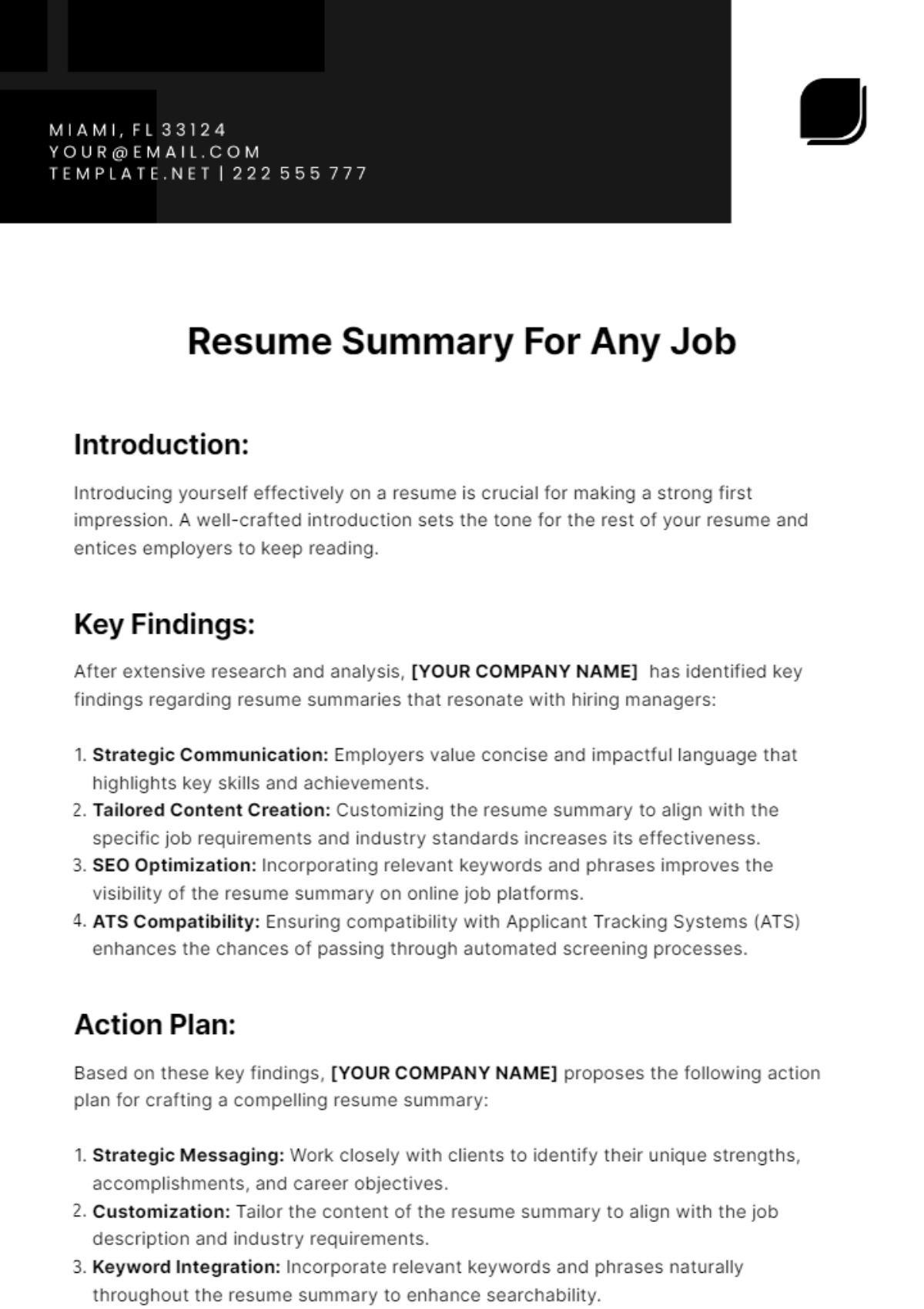 Resume Summary For Any Job Template