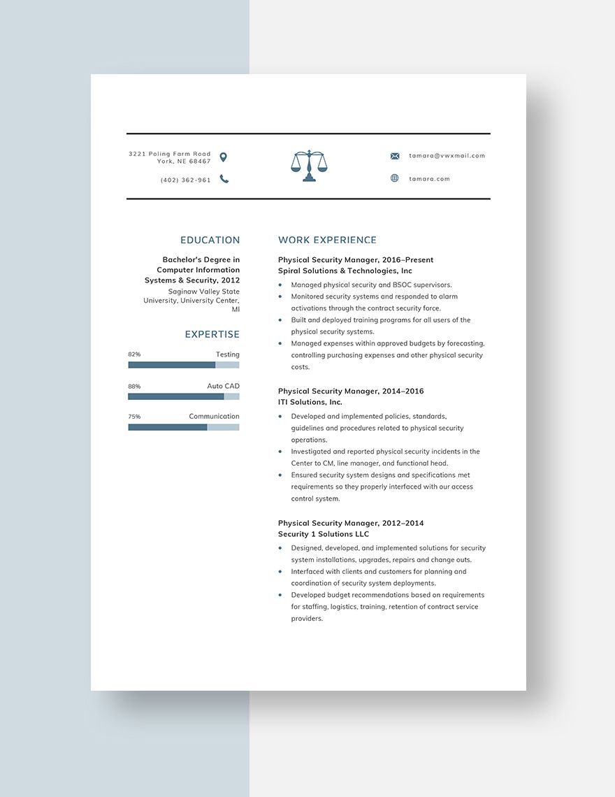 Physical Security Manager Resume