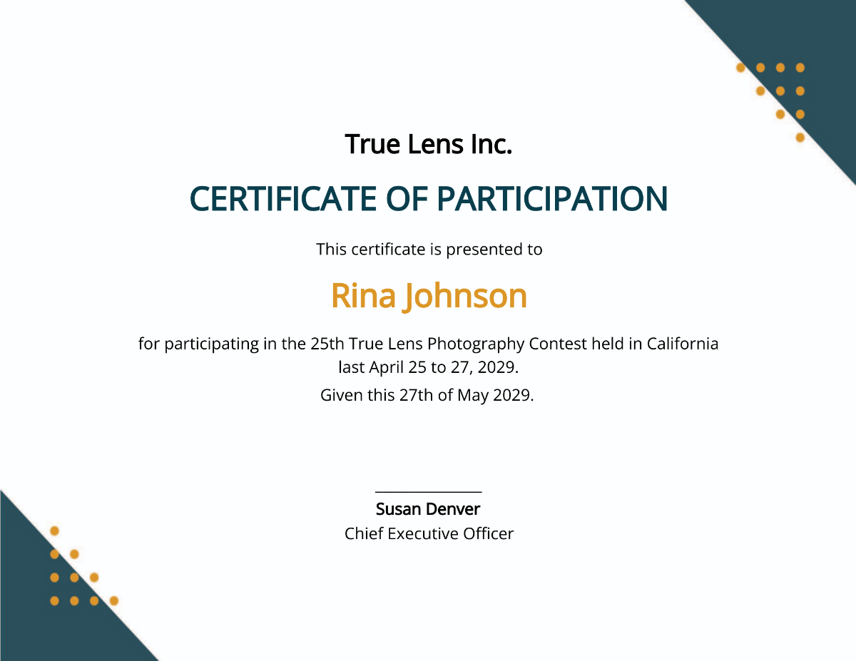 Editable Photography Participation Certificate Template