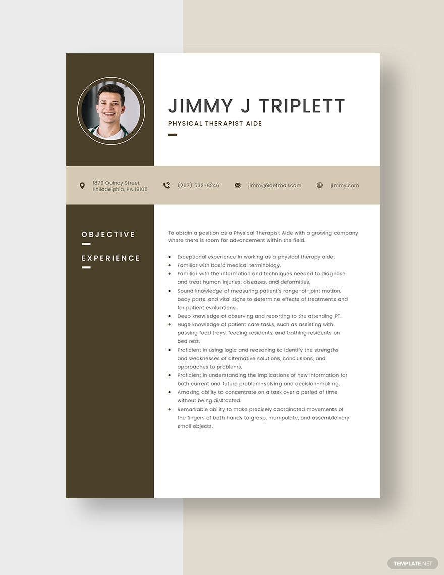 Free Physical Therapist Aide Resume in Word, Apple Pages