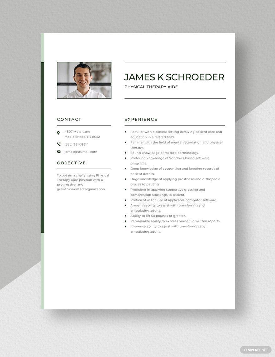 Free Physical Therapy Aide Resume in Word, Apple Pages