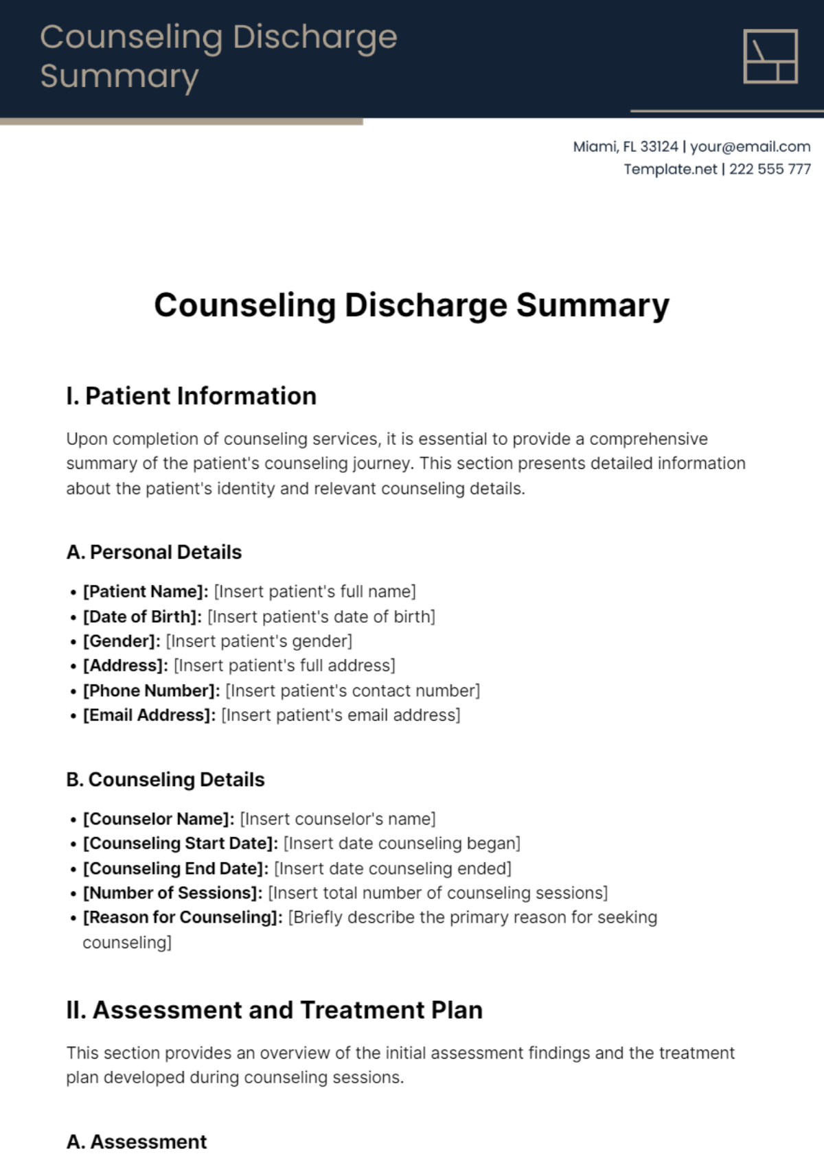 Counseling Discharge Summary Template