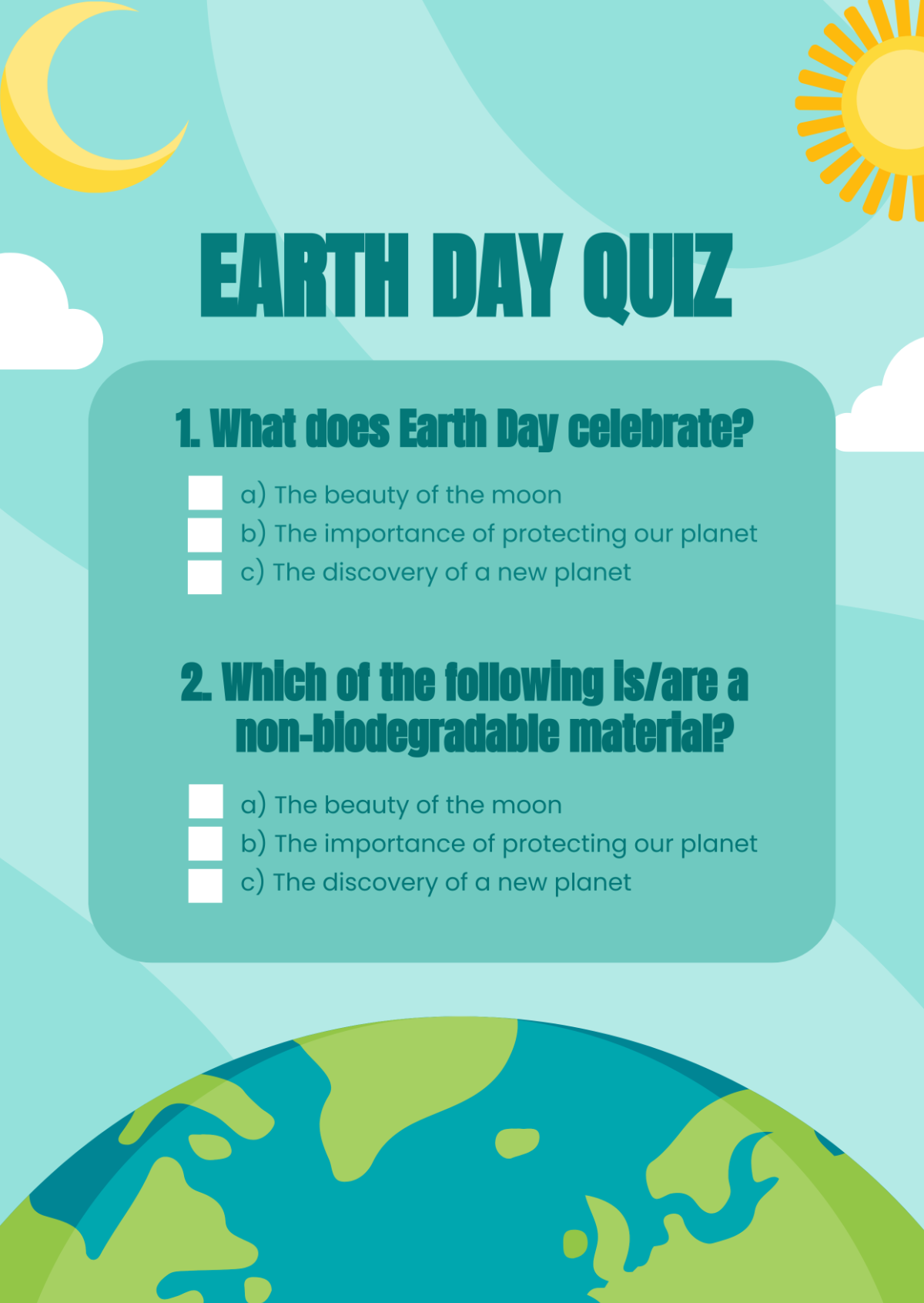 Free Earth Day Quiz Template