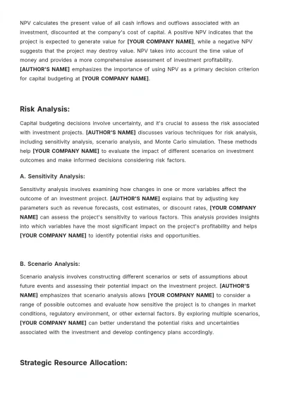 Free Summary of Article on Capital Budgeting Template to Edit Online