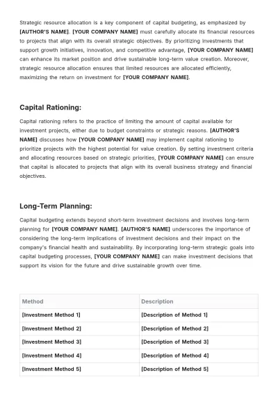 Free Summary of Article on Capital Budgeting Template to Edit Online