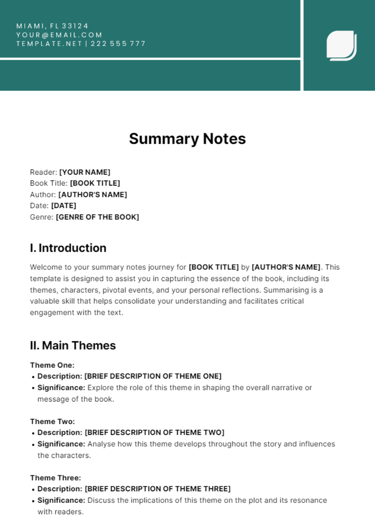 Summary Notes Template