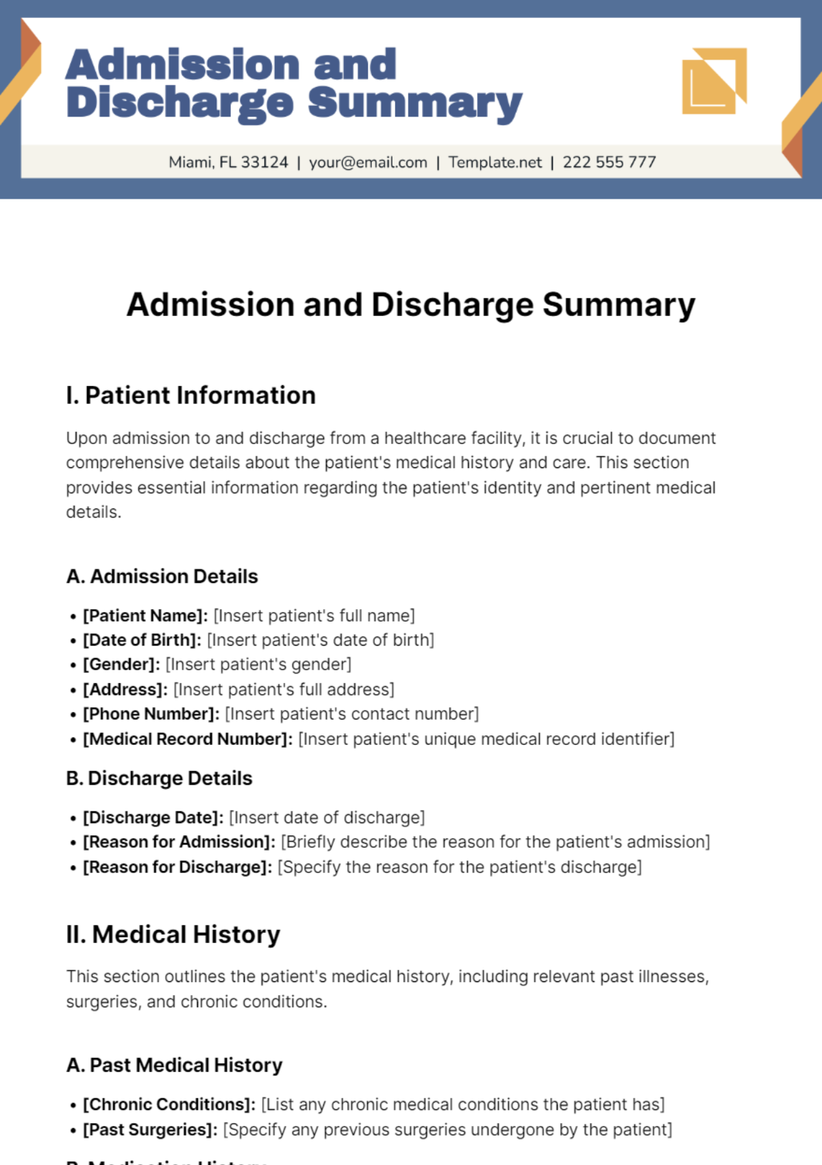 Admission and Discharge Summary Template