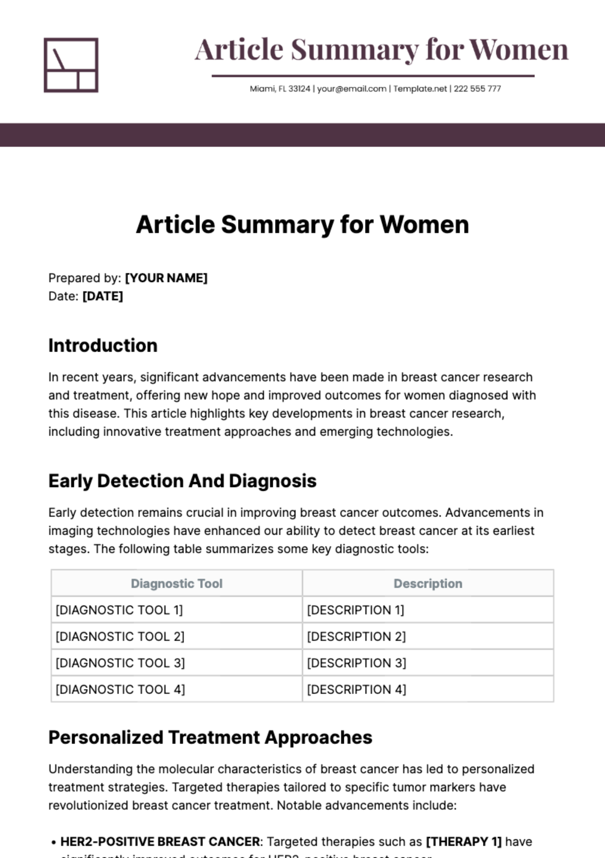 Article Summary for Women Template