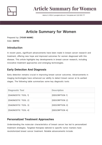 Free Article Summary for Women Template to Edit Online