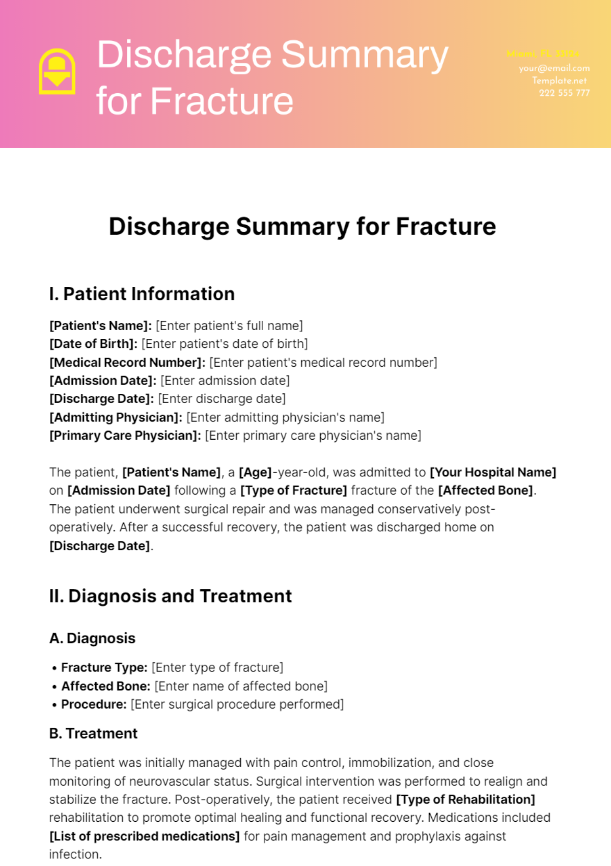 Free Discharge Summary for Fracture Template