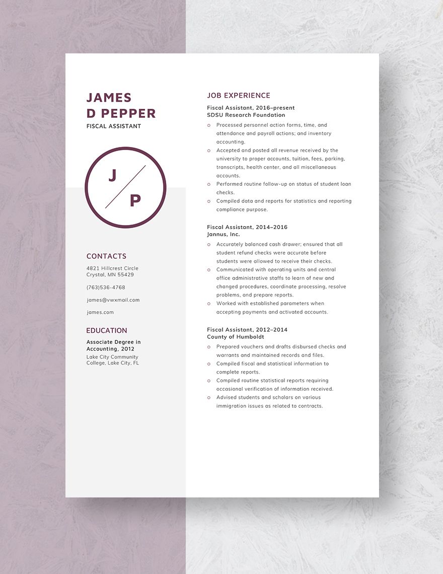 Fiscal Assistant Resume