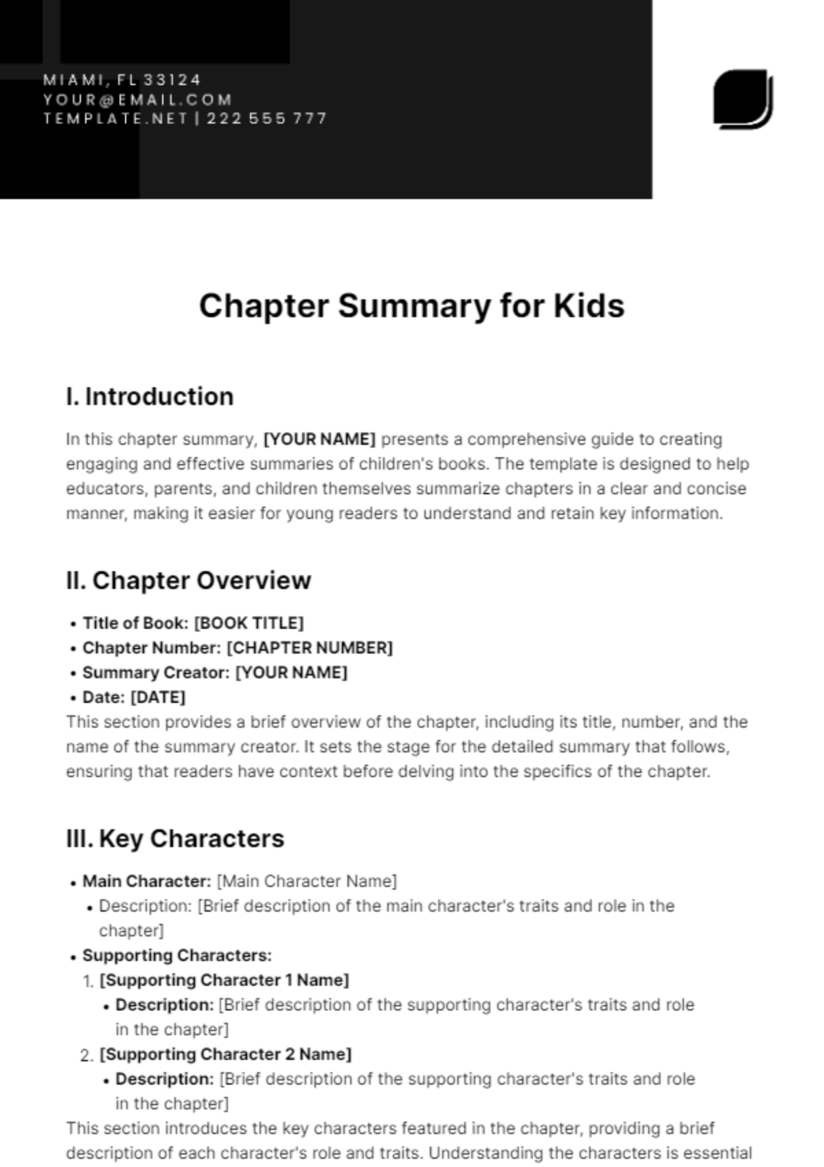 Chapter Summary for Kids Template