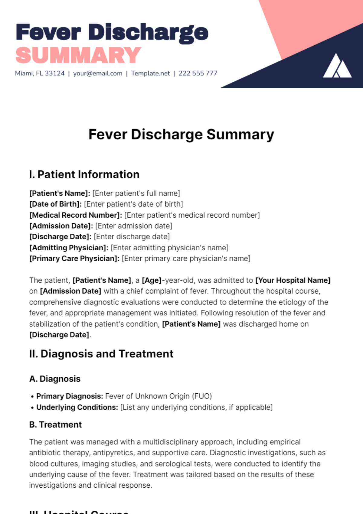 Fever Discharge Summary Template