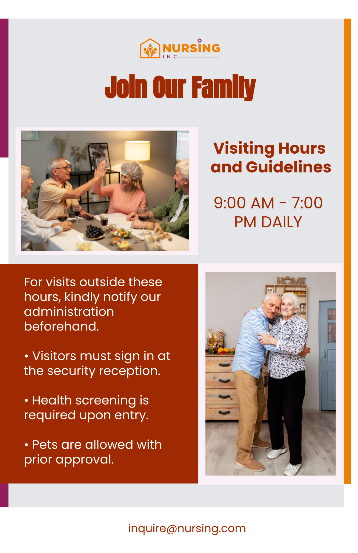 Free Join Our Family: Visiting Hours and Guidelines Flyer Template