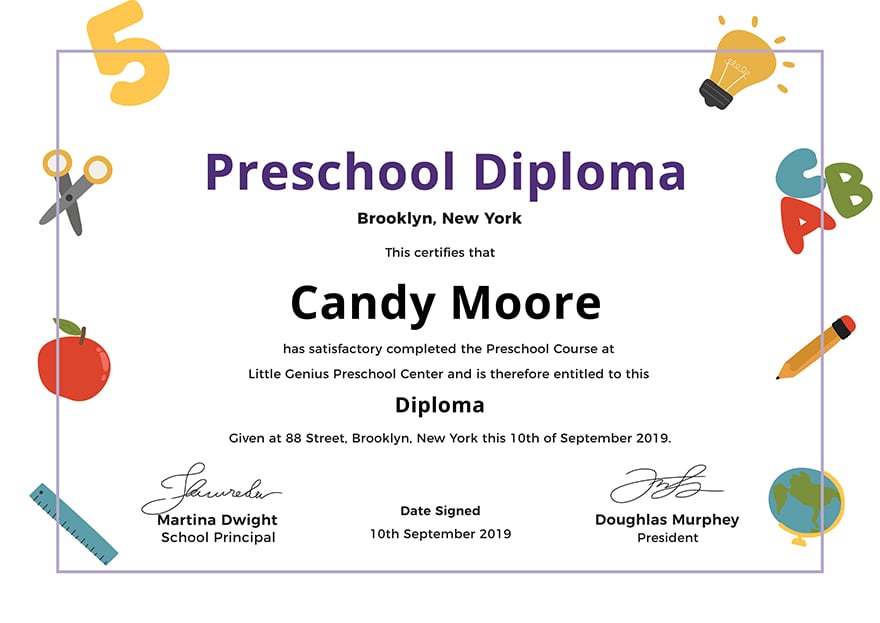 Preschool Diploma Certificate