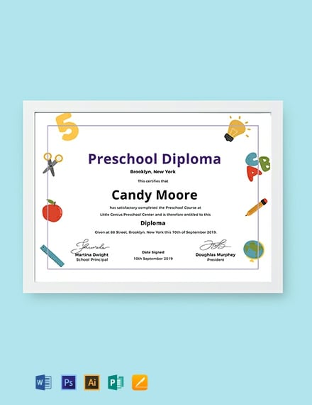 FREE Preschool Diploma Certificate Template Word (DOC) PSD