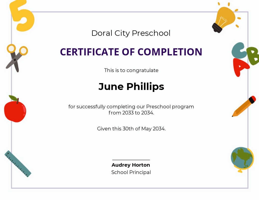 FREE Preschool Graduation Certificate Template - Word (DOC) | PSD ...