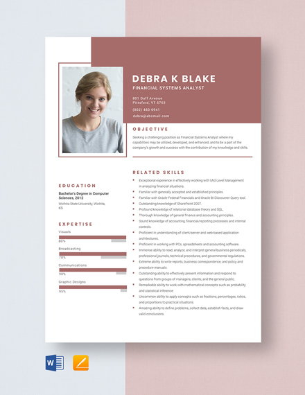 Free Financial Systems Analyst Resume Template - Word, Apple Pages