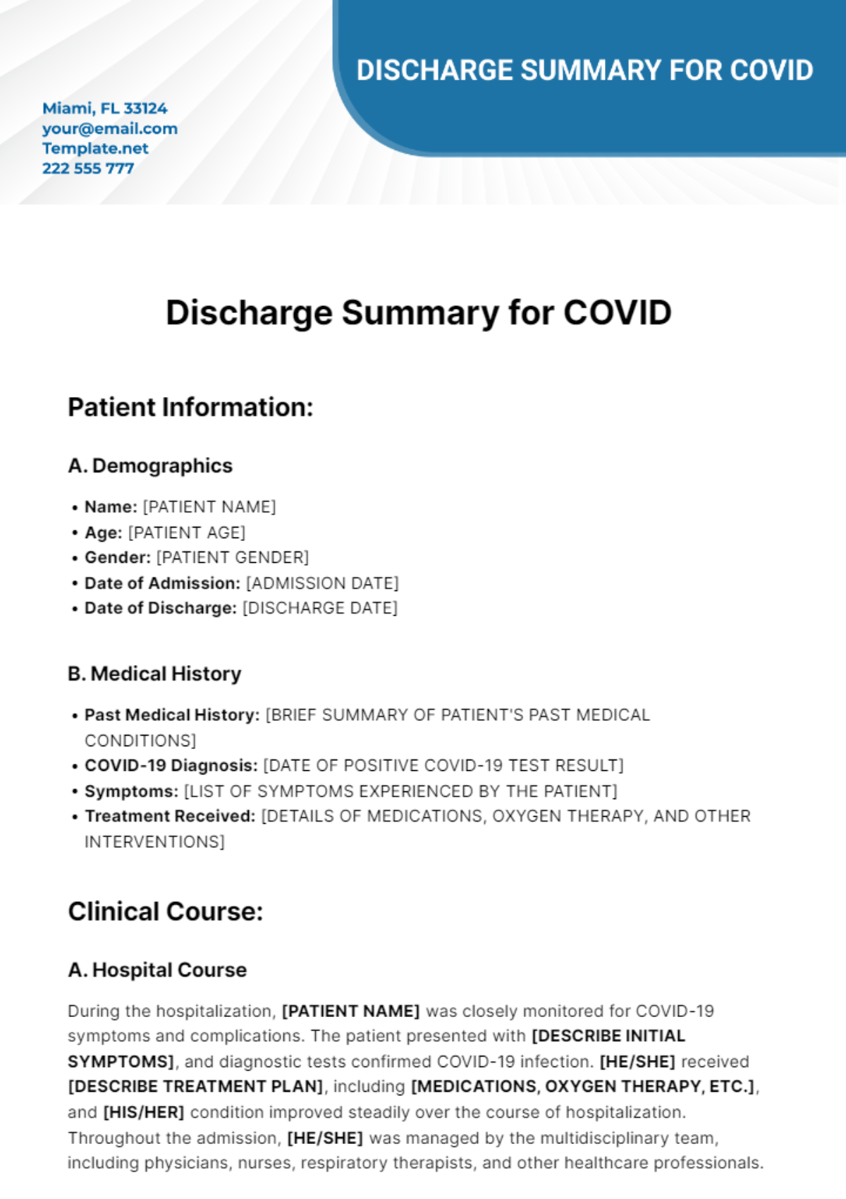 Free discharge summary for covid Template