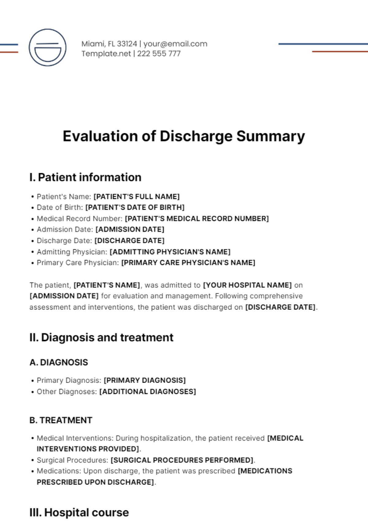 Evaluation of Discharge Summary Template - Edit Online & Download