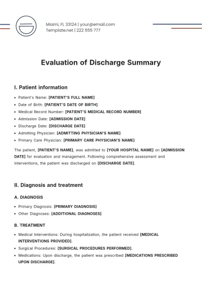 Free Evaluation of Discharge Summary Template to Edit Online