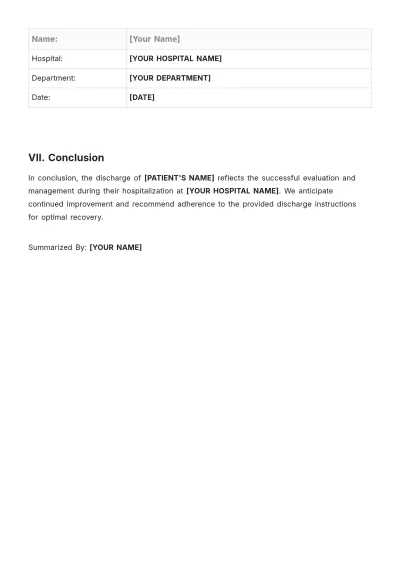 Free Evaluation of Discharge Summary Template to Edit Online