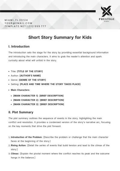 Free Short Story Summary for Kids Template to Edit Online