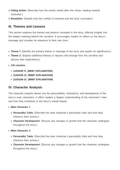 Free Short Story Summary for Kids Template to Edit Online